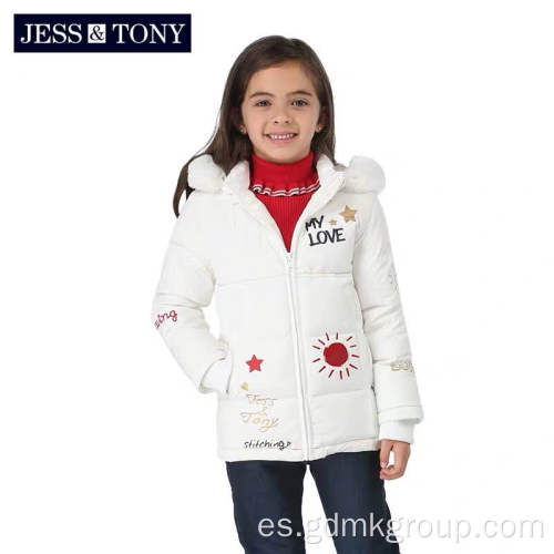 Chaqueta de plumón con capucha gruesa blanca para niños